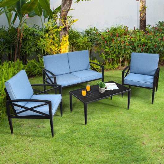  - 4 Pieces Patio Furniture Set Aluminum Frame Cushioned Sofa - Outdoor Style Company