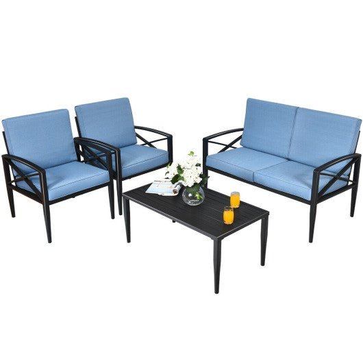  - 4 Pieces Patio Furniture Set Aluminum Frame Cushioned Sofa - Outdoor Style Company