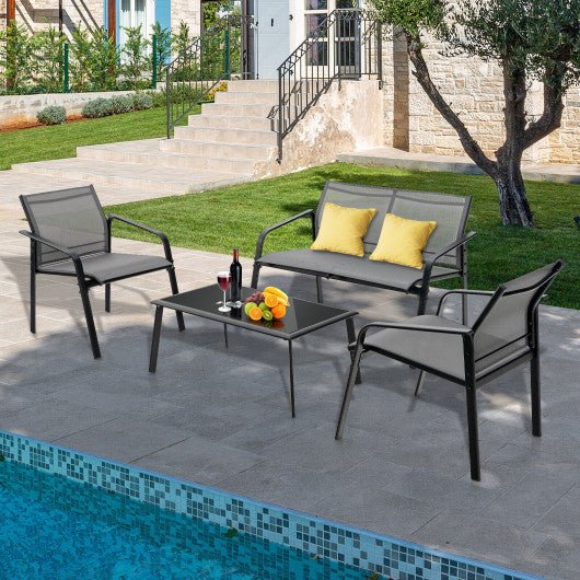  - 4 Pieces Patio Furniture Set with Armrest Loveseat Sofas and Glass Table Deck - Outdoor Style Company