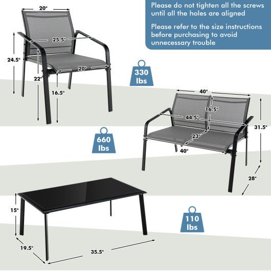  - 4 Pieces Patio Furniture Set with Armrest Loveseat Sofas and Glass Table Deck - Outdoor Style Company