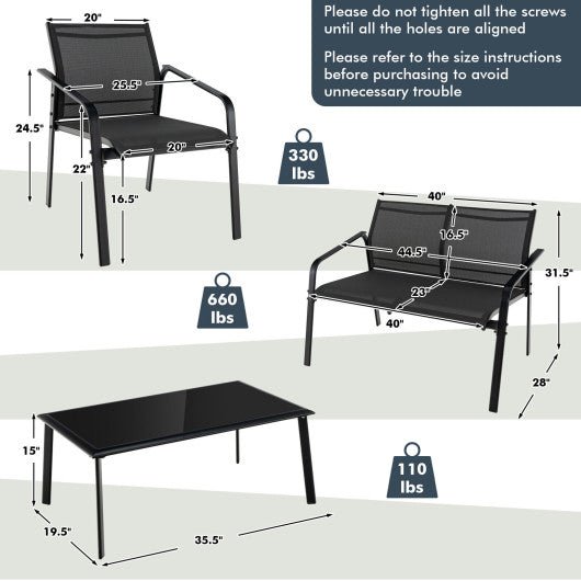  - 4 Pieces Patio Furniture Set with Armrest Loveseat Sofas and Glass Table Deck - Outdoor Style Company