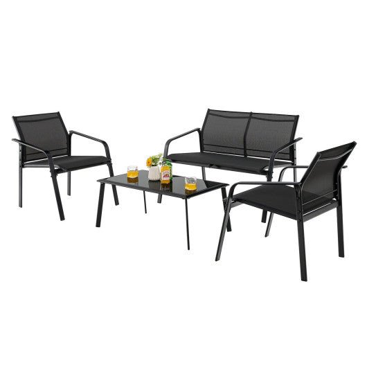  - 4 Pieces Patio Furniture Set with Armrest Loveseat Sofas and Glass Table Deck - Outdoor Style Company