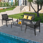  - 4 Pieces Patio Furniture Set with Armrest Loveseat Sofas and Glass Table Deck - Outdoor Style Company