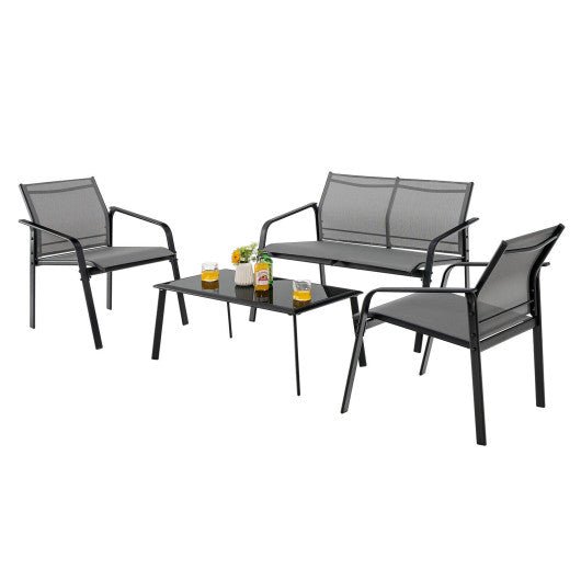  - 4 Pieces Patio Furniture Set with Armrest Loveseat Sofas and Glass Table Deck - Outdoor Style Company