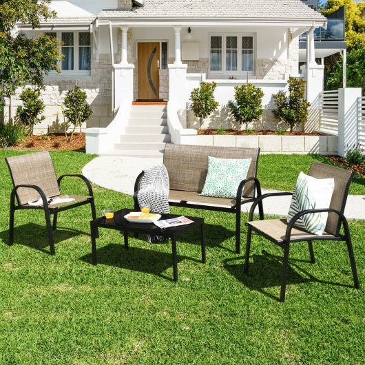  - 4 Pieces Patio Furniture Set with Glass Top Coffee Table - Outdoor Style Company