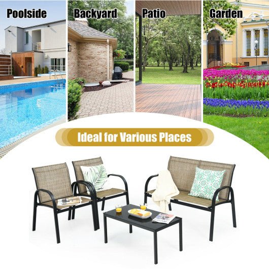  - 4 Pieces Patio Furniture Set with Glass Top Coffee Table - Outdoor Style Company