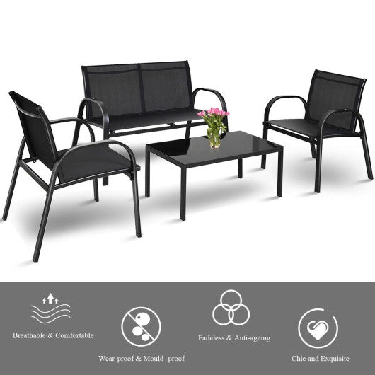  - 4 Pieces Patio Furniture Set with Glass Top Coffee Table - Outdoor Style Company