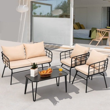  - 4 Pieces Patio Furniture Set with Seat Back Cushions for Garden - Outdoor Style Company