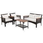  - 4 Pieces Patio Rattan Acacia Wood Furniture Set with Cushions and Armrest - Outdoor Style Company