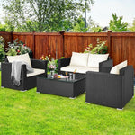  - 4 Pieces Patio Rattan Conversation Set with Cushions and Coffee Table - Outdoor Style Company