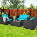  - 4 Pieces Patio Rattan Conversation Set with Cushions and Coffee Table - Outdoor Style Company