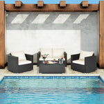  - 4 Pieces Patio Rattan Conversation Set with Cushions and Coffee Table - Outdoor Style Company