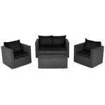  - 4 Pieces Patio Rattan Conversation Set with Cushions and Coffee Table - Outdoor Style Company