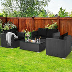  - 4 Pieces Patio Rattan Conversation Set with Cushions and Coffee Table - Outdoor Style Company