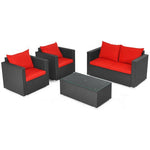  - 4 Pieces Patio Rattan Conversation Set with Cushions and Coffee Table - Outdoor Style Company