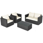  - 4 Pieces Patio Rattan Conversation Set with Cushions and Coffee Table - Outdoor Style Company