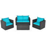  - 4 Pieces Patio Rattan Conversation Set with Cushions and Coffee Table - Outdoor Style Company