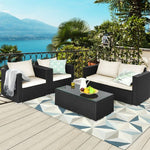  - 4 Pieces Patio Rattan Conversation Set with Cushions and Coffee Table - Outdoor Style Company