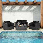  - 4 Pieces Patio Rattan Conversation Set with Cushions and Coffee Table - Outdoor Style Company