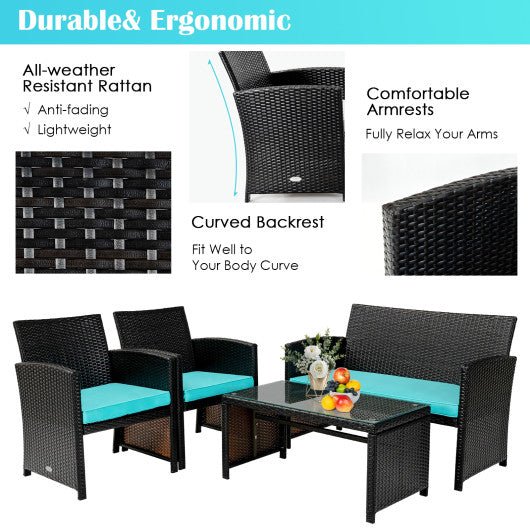  - 4 Pieces Patio Rattan Cushioned Furniture Set - Outdoor Style Company