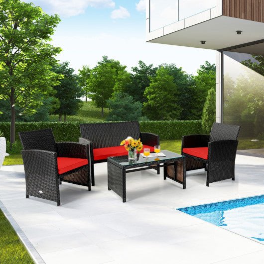  - 4 Pieces Patio Rattan Cushioned Furniture Set - Outdoor Style Company