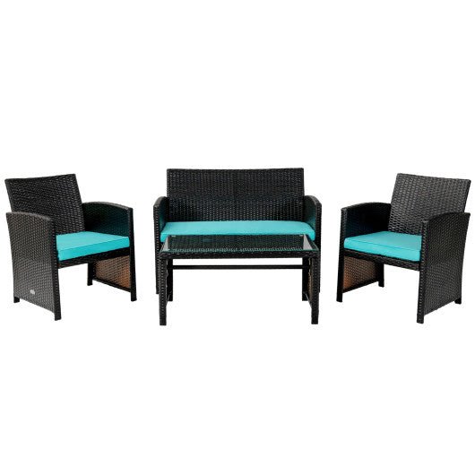  - 4 Pieces Patio Rattan Cushioned Furniture Set - Outdoor Style Company