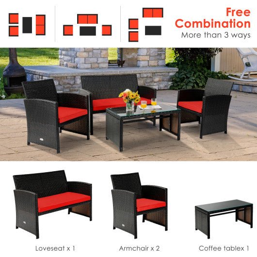  - 4 Pieces Patio Rattan Cushioned Furniture Set - Outdoor Style Company