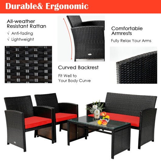  - 4 Pieces Patio Rattan Cushioned Furniture Set - Outdoor Style Company