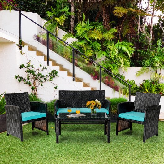  - 4 Pieces Patio Rattan Cushioned Furniture Set - Outdoor Style Company