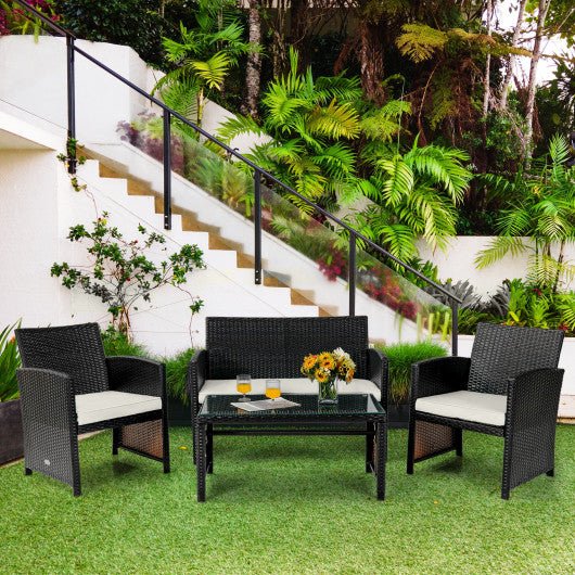  - 4 Pieces Patio Rattan Cushioned Furniture Set - Outdoor Style Company