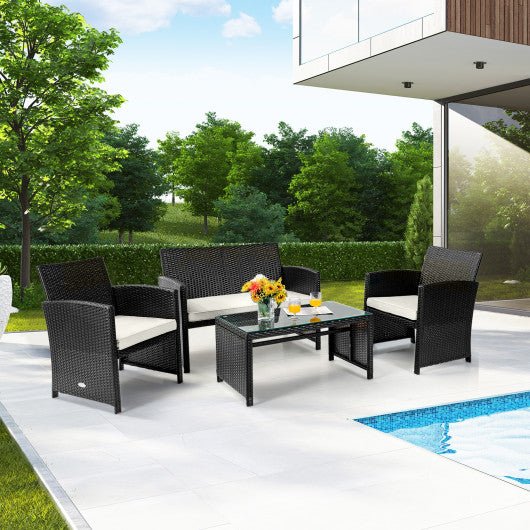  - 4 Pieces Patio Rattan Cushioned Furniture Set - Outdoor Style Company