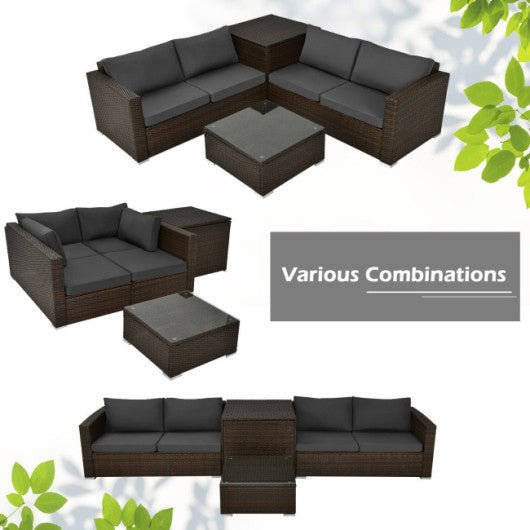  - 4 Pieces Patio Rattan Cushioned Furniture Set with Armrest and Storage Box - Outdoor Style Company