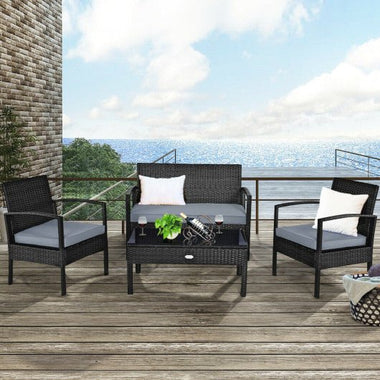  - 4 Pieces Patio Rattan Cushioned Furniture Set with Loveseat and Table - Outdoor Style Company