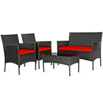  - 4 Pieces Patio Rattan Cushioned Sofa Set with Tempered Glass Coffee Table - Outdoor Style Company