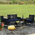  - 4 Pieces Patio Rattan Cushioned Sofa Set with Tempered Glass Coffee Table - Outdoor Style Company