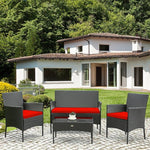  - 4 Pieces Patio Rattan Cushioned Sofa Set with Tempered Glass Coffee Table - Outdoor Style Company