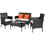  - 4 Pieces Patio Rattan Cushioned Sofa Set with Tempered Glass Coffee Table - Outdoor Style Company