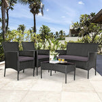  - 4 Pieces Patio Rattan Cushioned Sofa Set with Tempered Glass Coffee Table - Outdoor Style Company