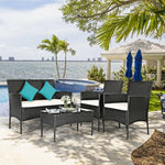  - 4 Pieces Patio Rattan Cushioned Sofa Set with Tempered Glass Coffee Table - Outdoor Style Company