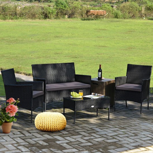  - 4 Pieces Patio Rattan Cushioned Sofa Set with Tempered Glass Coffee Table - Outdoor Style Company