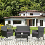  - 4 Pieces Patio Rattan Cushioned Sofa Set with Tempered Glass Coffee Table - Outdoor Style Company