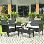  - 4 Pieces Patio Rattan Cushioned Sofa Set with Tempered Glass Coffee Table - Outdoor Style Company