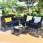  - 4 Pieces Patio Rattan Cushioned Sofa Set with Tempered Glass Coffee Table - Outdoor Style Company