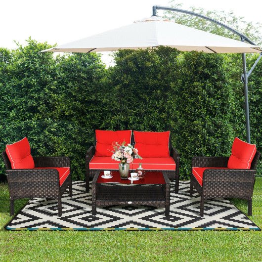  - 4 Pieces Patio Rattan Free Combination Sofa Set with Cushion and Coffee Table - Outdoor Style Company