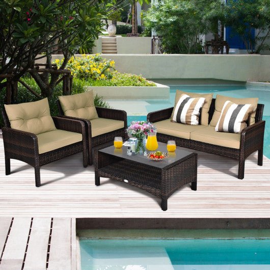  - 4 Pieces Patio Rattan Free Combination Sofa Set with Cushion and Coffee Table - Outdoor Style Company