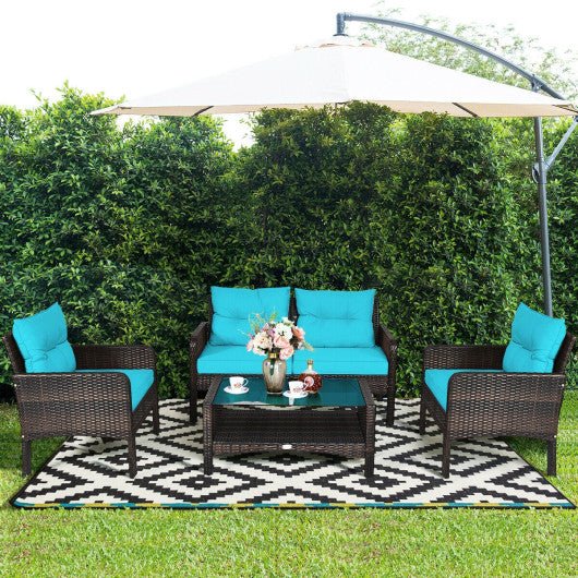  - 4 Pieces Patio Rattan Free Combination Sofa Set with Cushion and Coffee Table - Outdoor Style Company