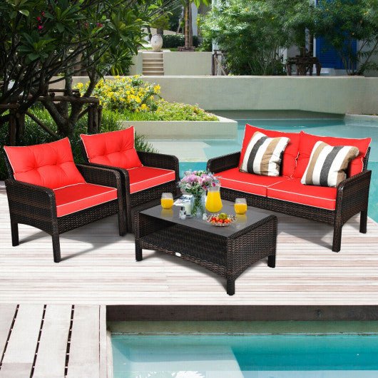  - 4 Pieces Patio Rattan Free Combination Sofa Set with Cushion and Coffee Table - Outdoor Style Company