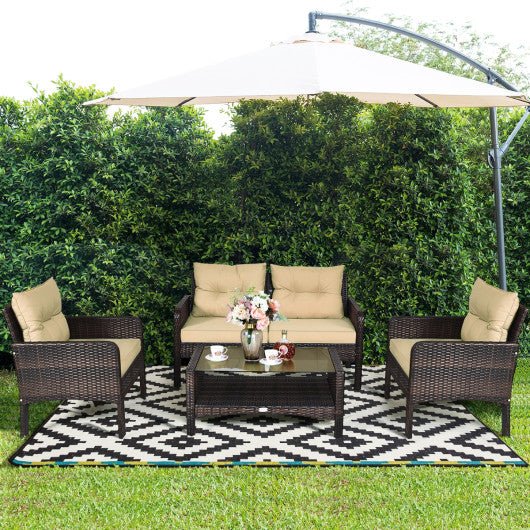  - 4 Pieces Patio Rattan Free Combination Sofa Set with Cushion and Coffee Table - Outdoor Style Company