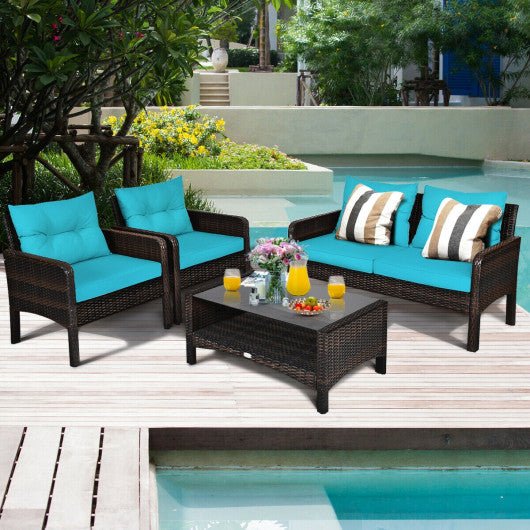  - 4 Pieces Patio Rattan Free Combination Sofa Set with Cushion and Coffee Table - Outdoor Style Company