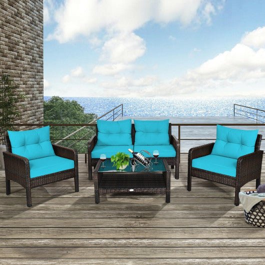  - 4 Pieces Patio Rattan Free Combination Sofa Set with Cushion and Coffee Table - Outdoor Style Company